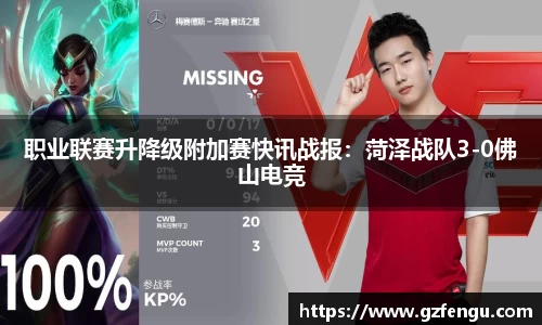职业联赛升降级附加赛快讯战报：菏泽战队3-0佛山电竞